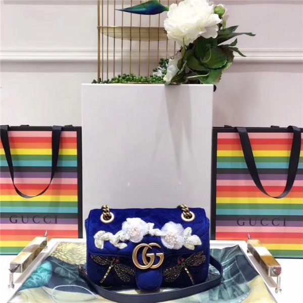 Gucci GG Marmont Embroidered Velvet Mini Bag Dragonfly