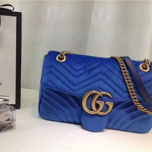 Gucci GG Marmont Matelasse Large Replica Shoulder Bag Velvet Blue Cobalt