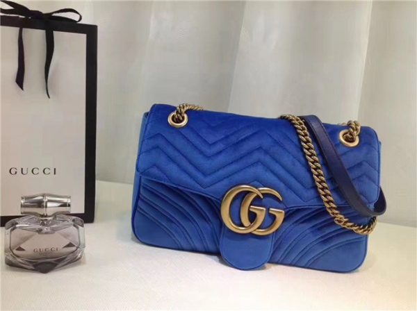 Gucci GG Marmont Matelasse Large Replica Shoulder Bag Velvet Blue Cobalt