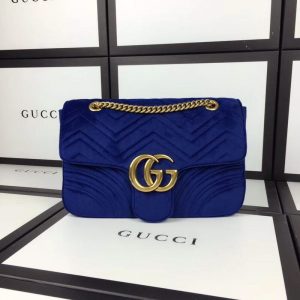 Gucci GG Marmont Matelasse Large Replica Shoulder Bag Velvet Blue Cobalt