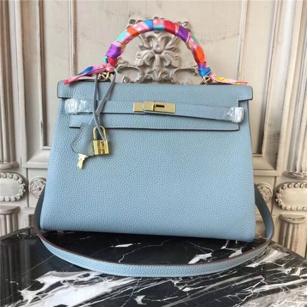 Hermes Kelly bag 32cm Gold H/W Light Blue