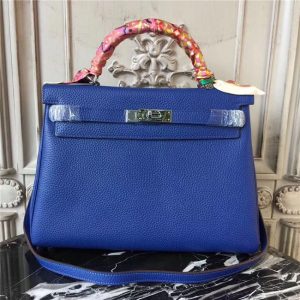 Hermes Kelly bag 32cm w/Silver Electric Blue