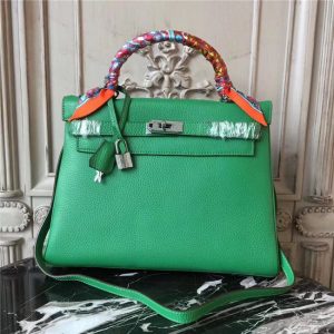 Hermes Kelly bag 32cm w/Silver Green