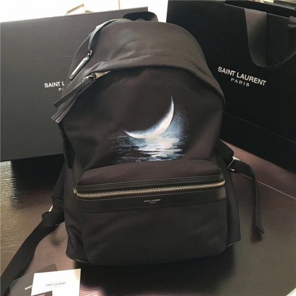 Yves Saint Laurent City Moonlight Backpack With Pocket Patch Black Twill And Leather