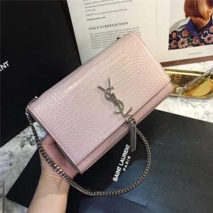 Yves Saint Laurent Medium Kate Tassel Chain Bag Crocodile Embossed Shiny Leather Powder Pink