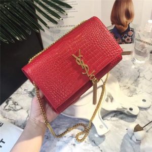 Yves Saint Laurent Medium Kate Tassel Chain Bag Crocodile Embossed Shiny Leather Red