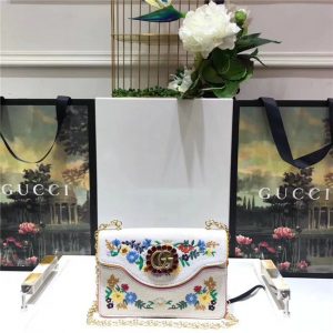 Gucci Embroidered Small Shoulder Bag Cotton Linen Canvas