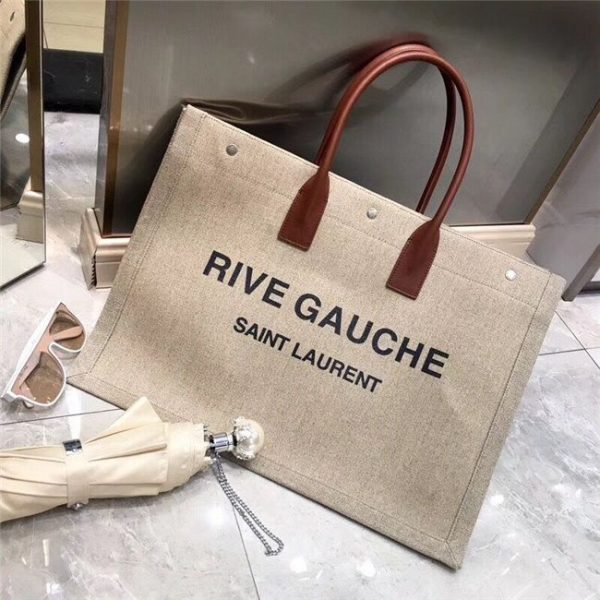 Saint Laurent Rive Gauche Tote Bag Beige Linen