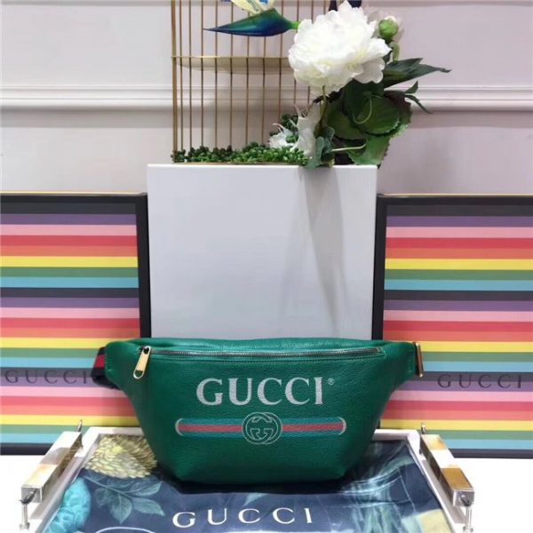 Gucci Print Leather Belt Bag Green