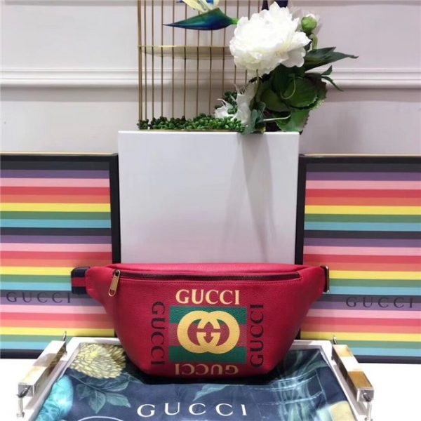 Gucci Print Leather Belt Bag Red