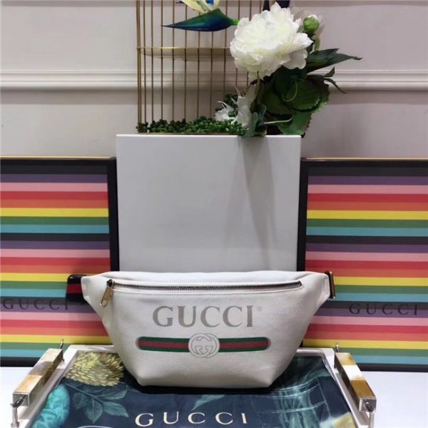 Gucci Print Leather Belt Bag White