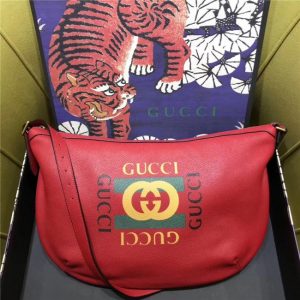 Gucci Print Half-Moon Hobo Bag Red