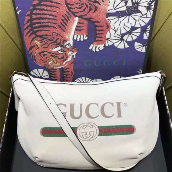 Gucci Print Half-Moon Hobo Bag White