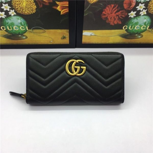 Gucci GG Marmont Zip Around Replica Wallet Black