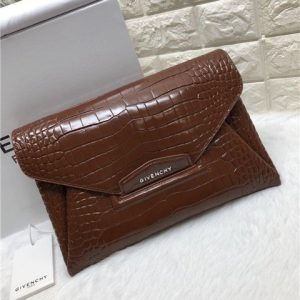 Givenchy Antigona Envelope Clutch Crocodile Embossed Chocolate