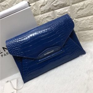 Givenchy Antigona Envelope Clutch Crocodile Embossed Blue