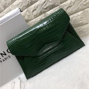 Givenchy Antigona Envelope Clutch Crocodile Embossed Green