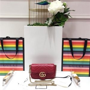 Gucci GG Marmont Matelasse Leather Super Replica Mini Bag Red