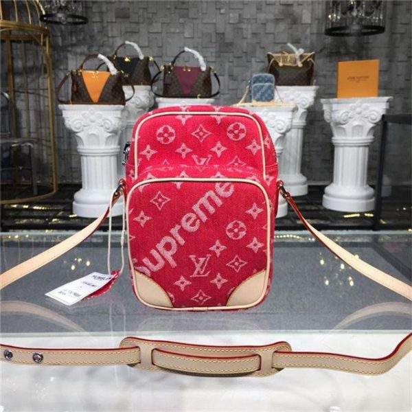 Louis Vuitton X Supreme Shoulder Bag Denim Red