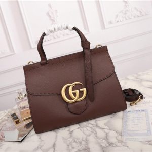 Gucci GG Marmont Leather Top Handle Bag Replica Dark Brown