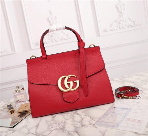 Gucci GG Marmont Leather Top Handle Bag Replica Red