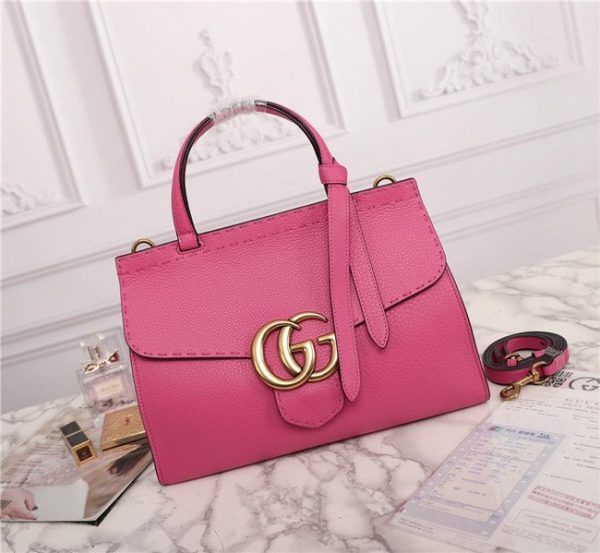 Gucci GG Marmont Leather Top Handle Bag Replica Hot Pink