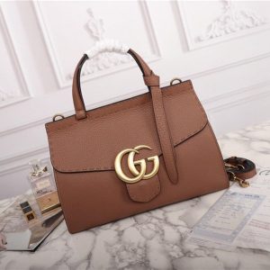 Gucci GG Marmont Leather Top Handle Bag Replica Tan