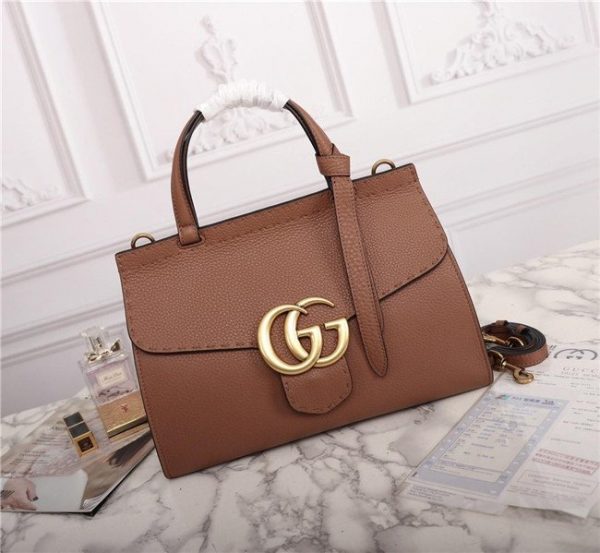 Gucci GG Marmont Leather Top Handle Bag Replica Tan