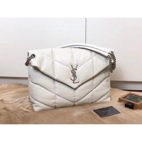YSL LOULOU Puffer Medium Bag Ivory/Silver