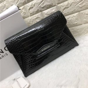 Givenchy Antigona Envelope Clutch Crocodile Embossed Black