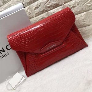 Givenchy Antigona Envelope Clutch Crocodile Embossed Red