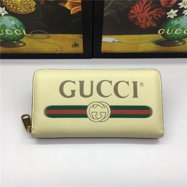 Gucci Print Leather Zip Around Wallet White