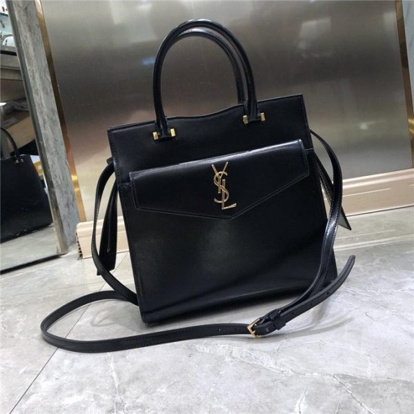 Yves Saint Laurent Small Uptown Tote Shiny Smooth Leather Black