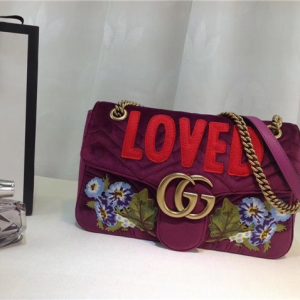 Gucci GG Marmont Embroidered Bag Bordeaux Chevron