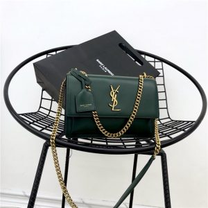 Yves Saint Laurent Sunset Medium Monogram Smooth Leather Green/Gold