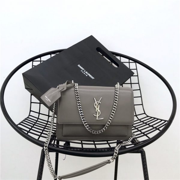 Yves Saint Laurent Sunset Medium Monogram Smooth Leather Grey/Silver