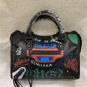 Balenciaga Classic Small City Graffiti Bag Black/Green