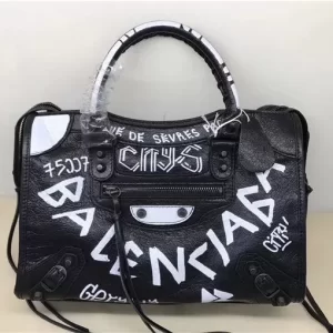 Balenciaga Classic Small City Graffiti Bag Black/White