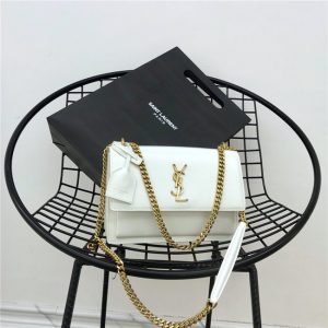 Yves Saint Laurent Sunset Medium Monogram Smooth Leather White/Gold