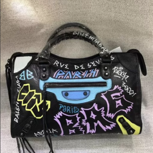 Balenciaga Classic Large City Graffiti Bag Black/Blue