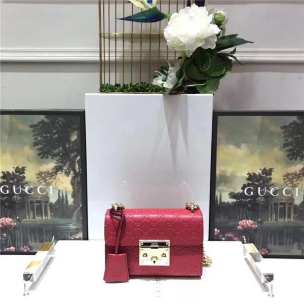 Gucci Padlock Small GG Supreme Canvas/Leather Shoulder Bag Red