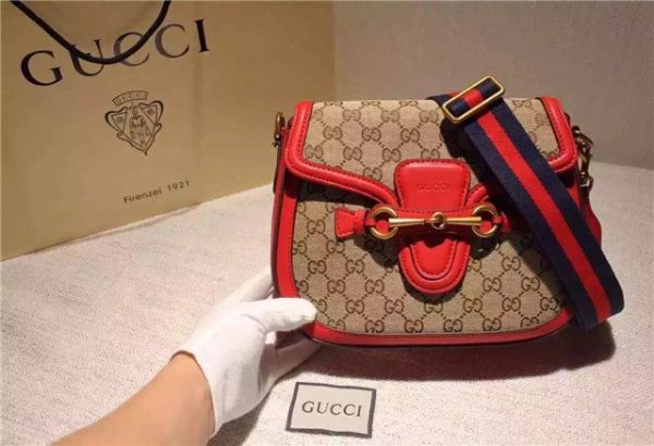 Gucci Lady Web Original GG Shoulder Bag Replica Hibiscus Red