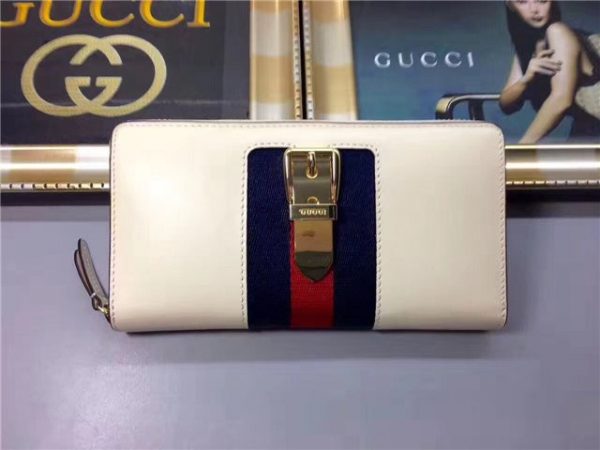 Gucci Sylvie Leather Zip Around Wallet Ivory