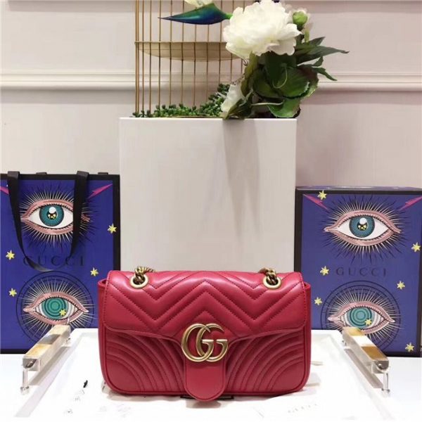 Gucci GG Marmont Matelasse Replica Small Shoulder Bag Hibiscus Red