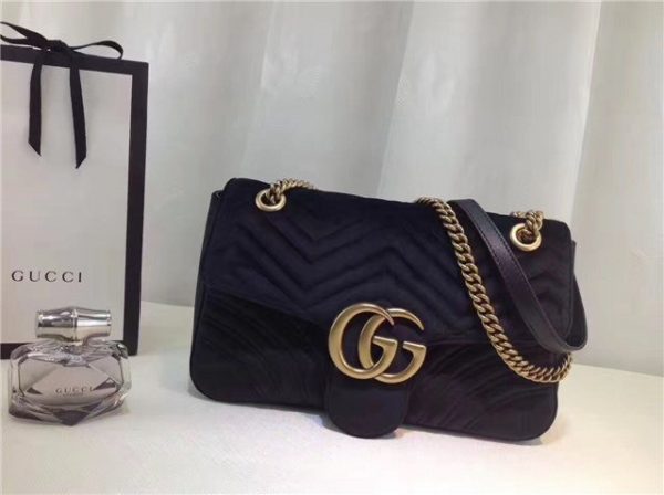 Gucci GG Marmont Matelasse Large Replica Shoulder Bag Velvet Black