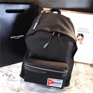 Yves Saint Laurent City Backpack With Pocket Patch Black Twill And Leather