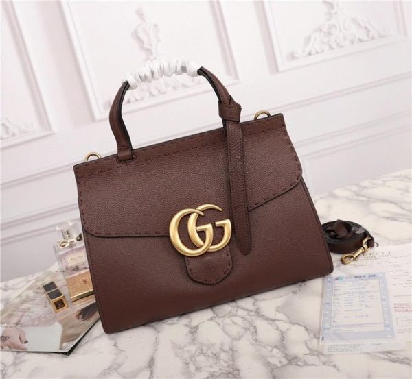 Gucci GG Marmont Leather Top Handle Bag Replica Dark Brown