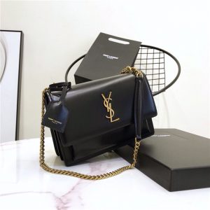 Yves Saint Laurent Sunset Medium Monogram Smooth Leather Black/Gold