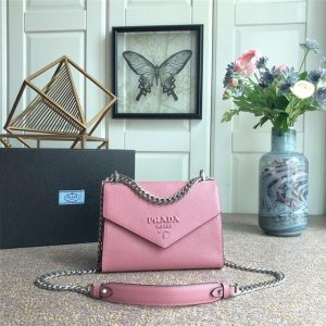 Prada Monochrome Saffiano Replica Leather Bag Pink