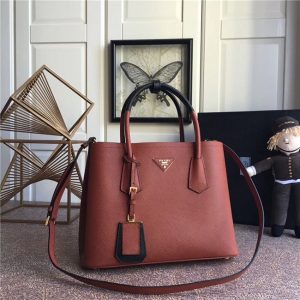 Prada Double Textured-leather Tote Replicas Brown
